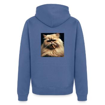 Persian cat Negan with cigar - Unisex Premium Organic Zip Hoodie - stone blue - Back - Nico (187cm)