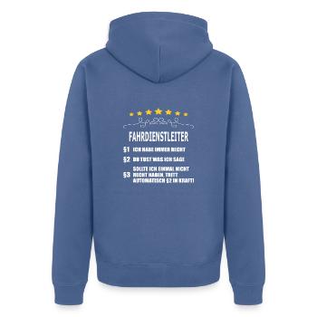 FAHRDIENSTLEITER - Unisex Premium Bio Zip Hoodie - Taubenblau - Hinten - Nico (187cm)