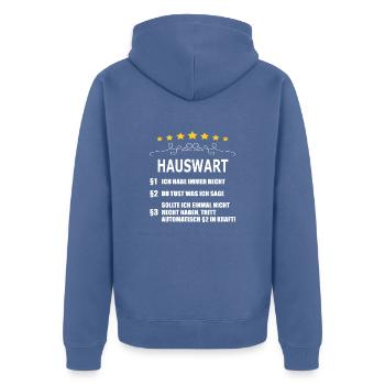 HAUSWART - Unisex Premium Bio Zip Hoodie - Taubenblau - Hinten - Nico (187cm)