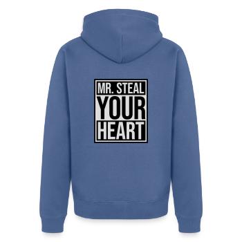 mr steal your heart - Unisex Premium Organic Zip Hoodie - stone blue - Back - Nico (187cm)
