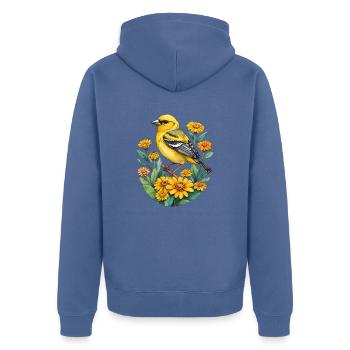 Gelber Fink - Unisex Premium Bio Zip Hoodie - Taubenblau - Hinten - Nico (187cm)