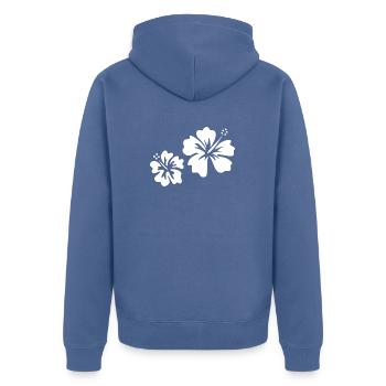 Weißer Hibiskus - Unisex Premium Bio Zip Hoodie - Taubenblau - Hinten - Nico (187cm)
