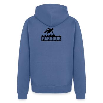 Parkour - Unisex Premium Bio Zip Hoodie - Taubenblau - Hinten - Nico (187cm)