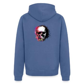 Totenkopf mit Style - Unisex Premium Bio Zip Hoodie - Taubenblau - Hinten - Nico (187cm)