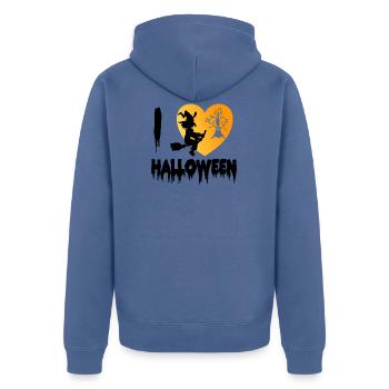 I love Halloween - Unisex Premium Organic Zip Hoodie - stone blue - Back - Nico (187cm)
