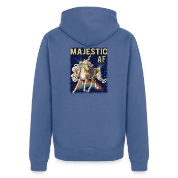 MAJESTIC AF - Unisex Premium Bio Zip Hoodie - Taubenblau - Hinten - Nico (187cm)