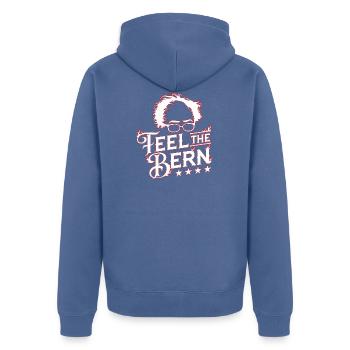 Bernie Sanders 2020, Fühlen Sie den Berner Druck - Unisex Premium Bio Zip Hoodie - Taubenblau - Hinten - Nico (187cm)
