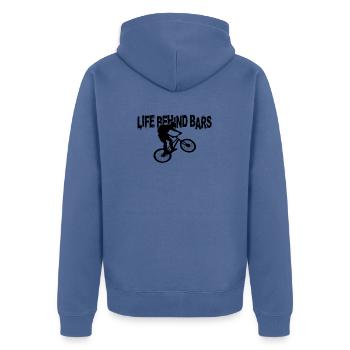 Life Behind Bars BMX - Unisex Premium Organic Zip Hoodie - stone blue - Back - Nico (187cm)