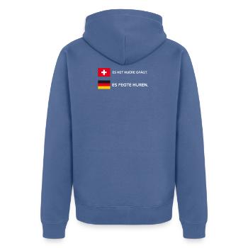 Deutschland Schweiz Wortspiel Witz Spruch lustig - Unisex Premium Bio Zip Hoodie - Taubenblau - Hinten - Nico (187cm)