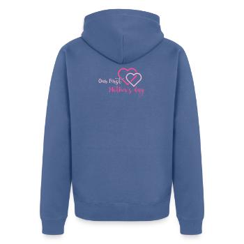 Our First Mother's Day Shirt Mommy Family Mom Love - Unisex Premium Organic Zip Hoodie - stone blue - Back - Nico (187cm)