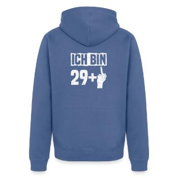 Ich bin 29+ - 30. Geburtstag - Unisex Premium Bio Zip Hoodie - Taubenblau - Hinten - Nico (187cm)