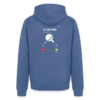 Le Ping Pong m'appelle il faut que j'y aille - Veste à capuche bio Premium Unisexe - bleu pigeon - Dos - Nico (187cm)