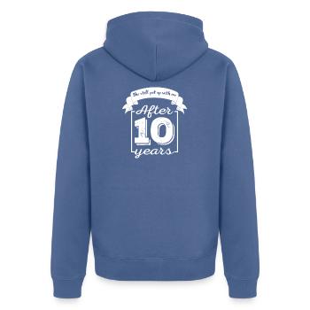 10 year wedding anniversary gift for him - Unisex Premium Organic Zip Hoodie - stone blue - Back - Nico (187cm)