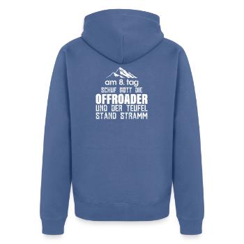 Geländewagen Offroad Allradantrieb Reisefahrzeug - Unisex Premium Bio Zip Hoodie - Taubenblau - Hinten - Nico (187cm)