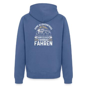 Geländewagen Outdoor Offroad Offroader Urlaub - Unisex Premium Bio Zip Hoodie - Taubenblau - Hinten - Nico (187cm)