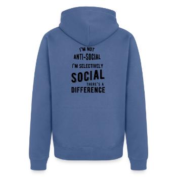 Je ne suis pas antisocial - Veste à capuche bio Premium Unisexe - bleu pigeon - Dos - Nico (187cm)
