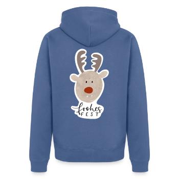 Frohes Fest Rentier Sticker - Unisex Premium Bio Zip Hoodie - Taubenblau - Hinten - Nico (187cm)