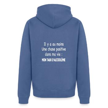 Vie positive - taux d'acloolémie - Veste à capuche bio Premium Unisexe - bleu pigeon - Dos - Nico (187cm)