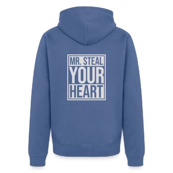 Mr steal your heart - Unisex Premium Organic Zip Hoodie - stone blue - Back - Nico (187cm)