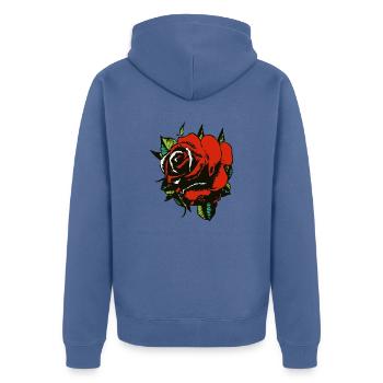 rosa Blütenblatt 232 A - Unisex Premium Bio Zip Hoodie - Taubenblau - Hinten - Nico (187cm)