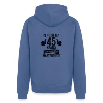 Drôle 45 ans blague 45e anniversaire Gag noir - Veste à capuche bio Premium Unisexe - bleu pigeon - Dos - Nico (187cm)