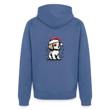 Adorable chien lumières de Noël chapeau de père Noël - Veste à capuche bio Premium Unisexe - bleu pigeon - Dos - Nico (187cm)