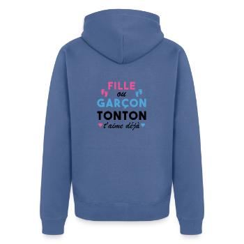 Fille ou Garçon Tonton T aime Déjà - Veste à capuche bio Premium Unisexe - bleu pigeon - Dos - Nico (187cm)