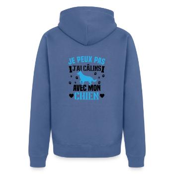 Ich kann nicht mit meinem Hund kuscheln - Unisex Premium Bio Zip Hoodie - Taubenblau - Hinten - Nico (187cm)