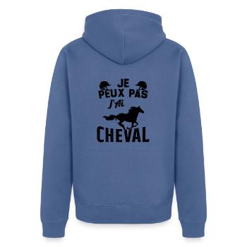 je peux pas jai cheval - Veste à capuche bio Premium Unisexe - bleu pigeon - Dos - Nico (187cm)