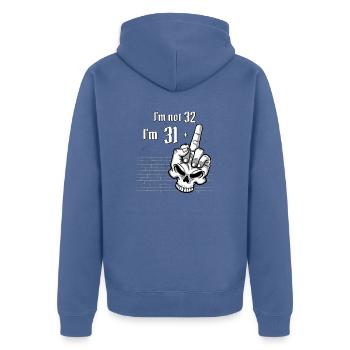 32. Geburtstag - Ich bin nicht 32, ich bin 31 plus 1 Mitte - Unisex Premium Bio Zip Hoodie - Taubenblau - Hinten - Nico (187cm)