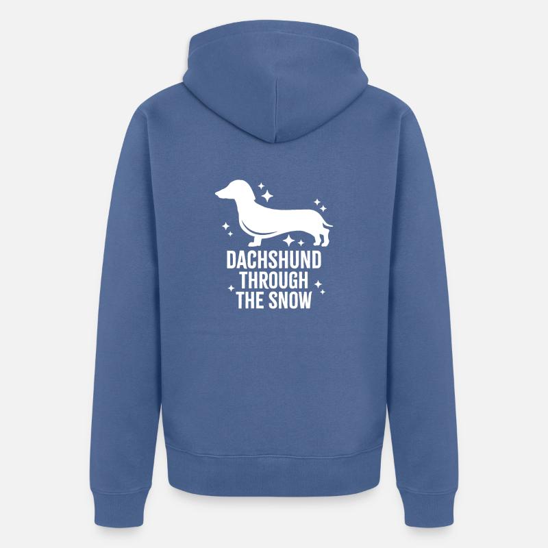 Dackel durch den Schnee - Unisex Premium Bio Zip Hoodie - Taubenblau