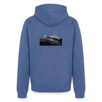Säntis - Unisex Premium Bio Zip Hoodie - Taubenblau - Hinten - Nico (187cm)