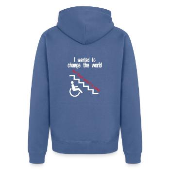 Wanted 2 change the world but there wasn't a ramp! - Unisex Premium Organic Zip Hoodie - stone blue - Back - Nico (187cm)