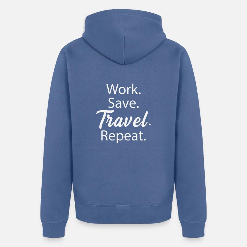 Work. Save. Travel. Repeat. - Unisex Premium Bio Zip Hoodie - Taubenblau