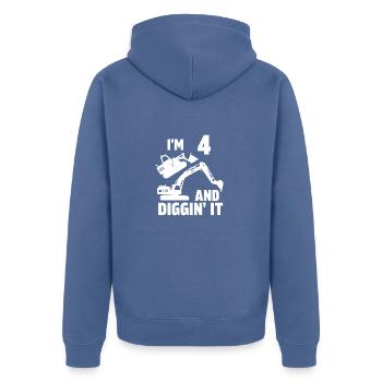 J’ai 4 ans et Diggin' It - Veste à capuche bio Premium Unisexe - bleu pigeon - Dos - Nico (187cm)