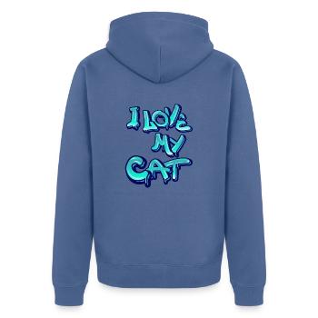Ich liebe meine Katze - Unisex Premium Bio Zip Hoodie - Taubenblau - Hinten - Nico (187cm)