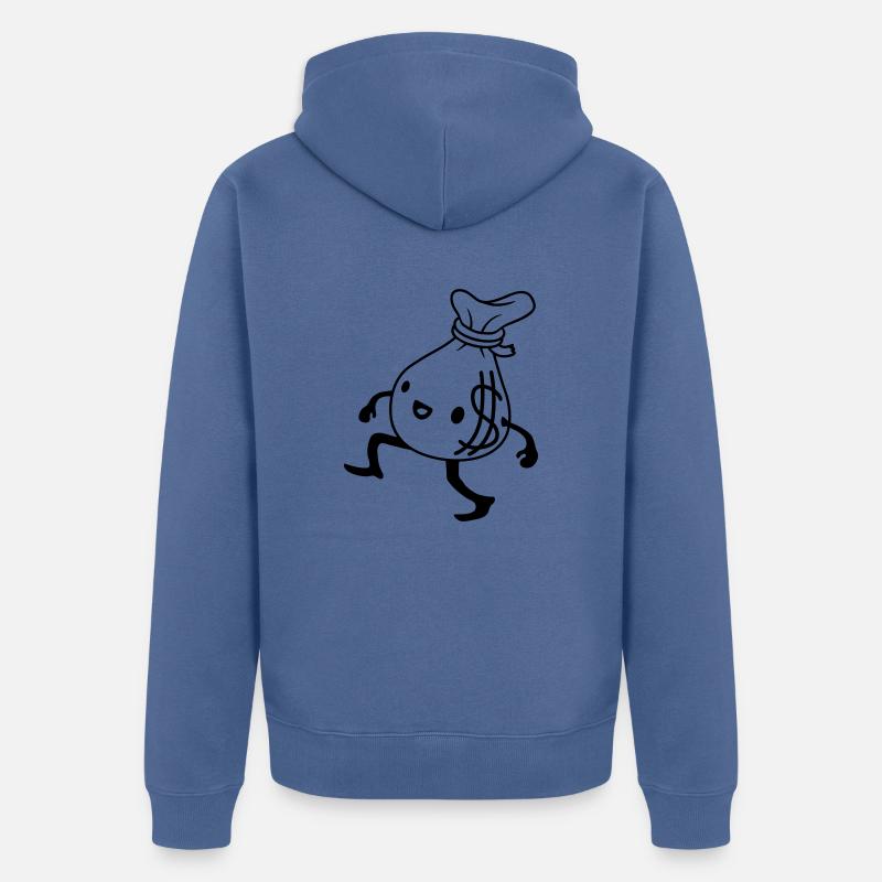 Gehender lebendiger Geldsack Comic - Unisex Premium Bio Zip Hoodie - Taubenblau
