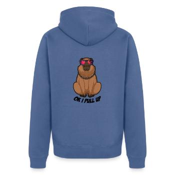 Ok I Pull Up Funny Capybara Glasses Dank Rodent - Unisex Premium Organic Zip Hoodie - stone blue - Back - Nico (187cm)
