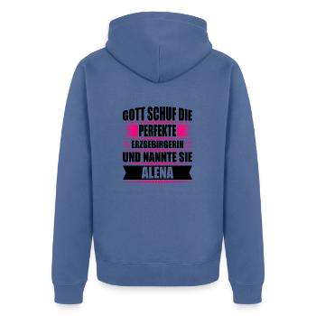 Erzgebirge Frau Namen Sachsen Alena - Unisex Premium Bio Zip Hoodie - Taubenblau - Hinten - Nico (187cm)