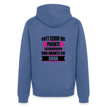 Erzgebirge Frau Namen Sachsen Anna - Unisex Premium Bio Zip Hoodie - Taubenblau - Hinten - Nico (187cm)