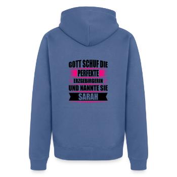 Erzgebirge Frau Namen Sachsen Sarah - Unisex Premium Bio Zip Hoodie - Taubenblau - Hinten - Nico (187cm)