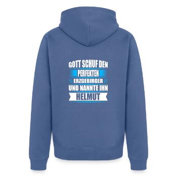 Erzgebirge Mann Namen Sachsen Helmut - Unisex Premium Bio Zip Hoodie - Taubenblau - Hinten - Nico (187cm)
