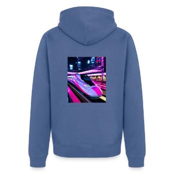 Zug Japan Tokio Nacht - Unisex Premium Bio Zip Hoodie - Taubenblau - Hinten - Nico (187cm)