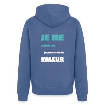 Männer, Frauen, Humorvoll, Humorvolles T-Shirt-Geschenk - Unisex Premium Bio Zip Hoodie - Taubenblau - Hinten - Nico (187cm)