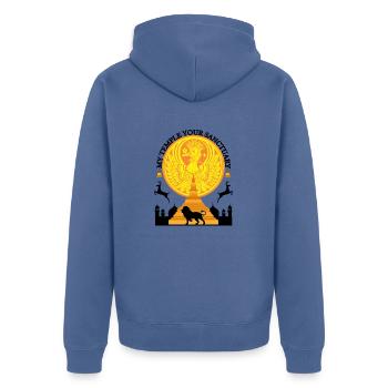 MY TEMPLE YOUR SANCTUARY - Unisex Premium Organic Zip Hoodie - stone blue - Back - Nico (187cm)