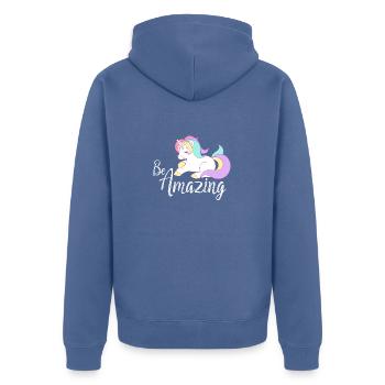 Être incroyable mignon licorne rose arc-en-ciel magique cool - Veste à capuche bio Premium Unisexe - bleu pigeon - Dos - Nico (187cm)