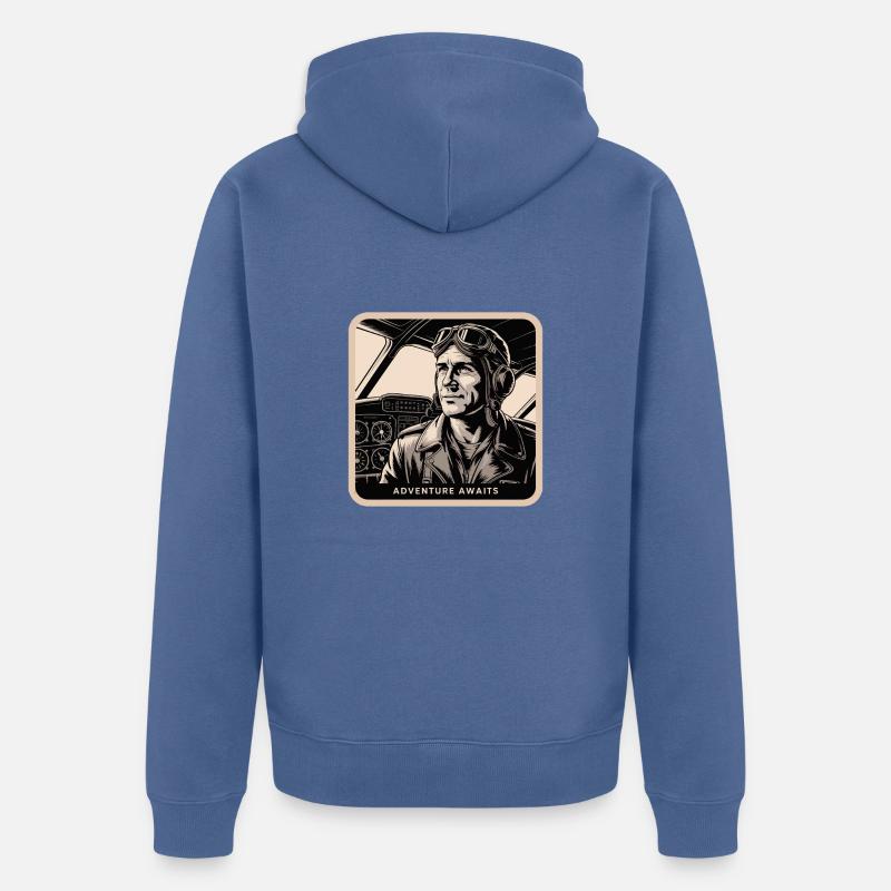 PILOTE, L’AVENTURE VOUS ATTEND - Veste à capuche bio Premium Unisexe - bleu pigeon