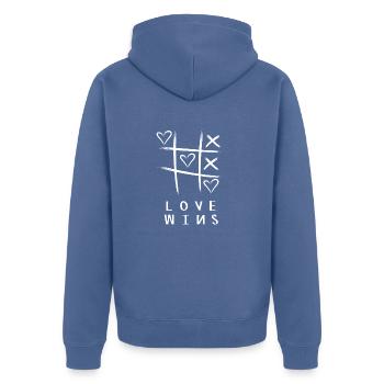 Love wins - Unisex Premium Organic Zip Hoodie - stone blue - Back - Nico (187cm)