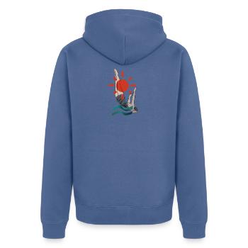 Sprung - Unisex Premium Bio Zip Hoodie - Taubenblau - Hinten - Nico (187cm)