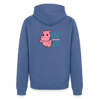 Je t'aime ce hippopotame très mignon Hug Valentine - Veste à capuche bio Premium Unisexe - bleu pigeon - Dos - Nico (187cm)